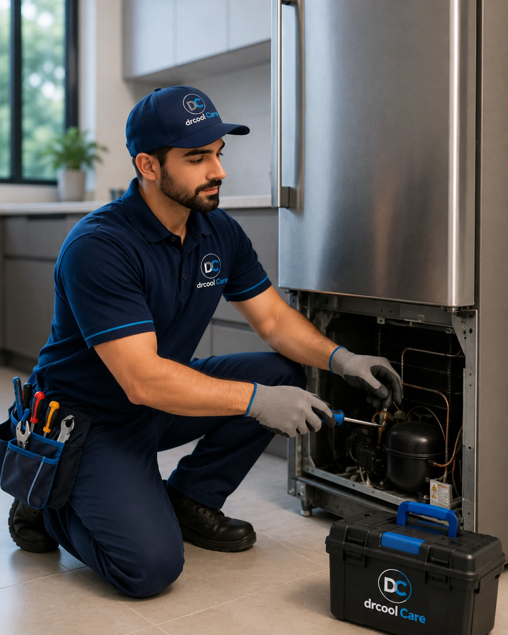 Engineer working on a refrigerator compressor